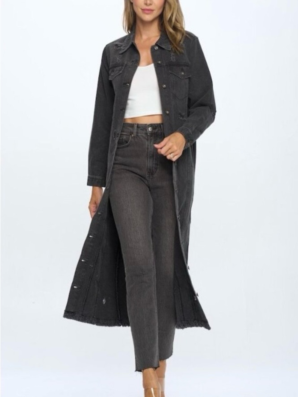 Blue Age Black Denim Trench Jacket